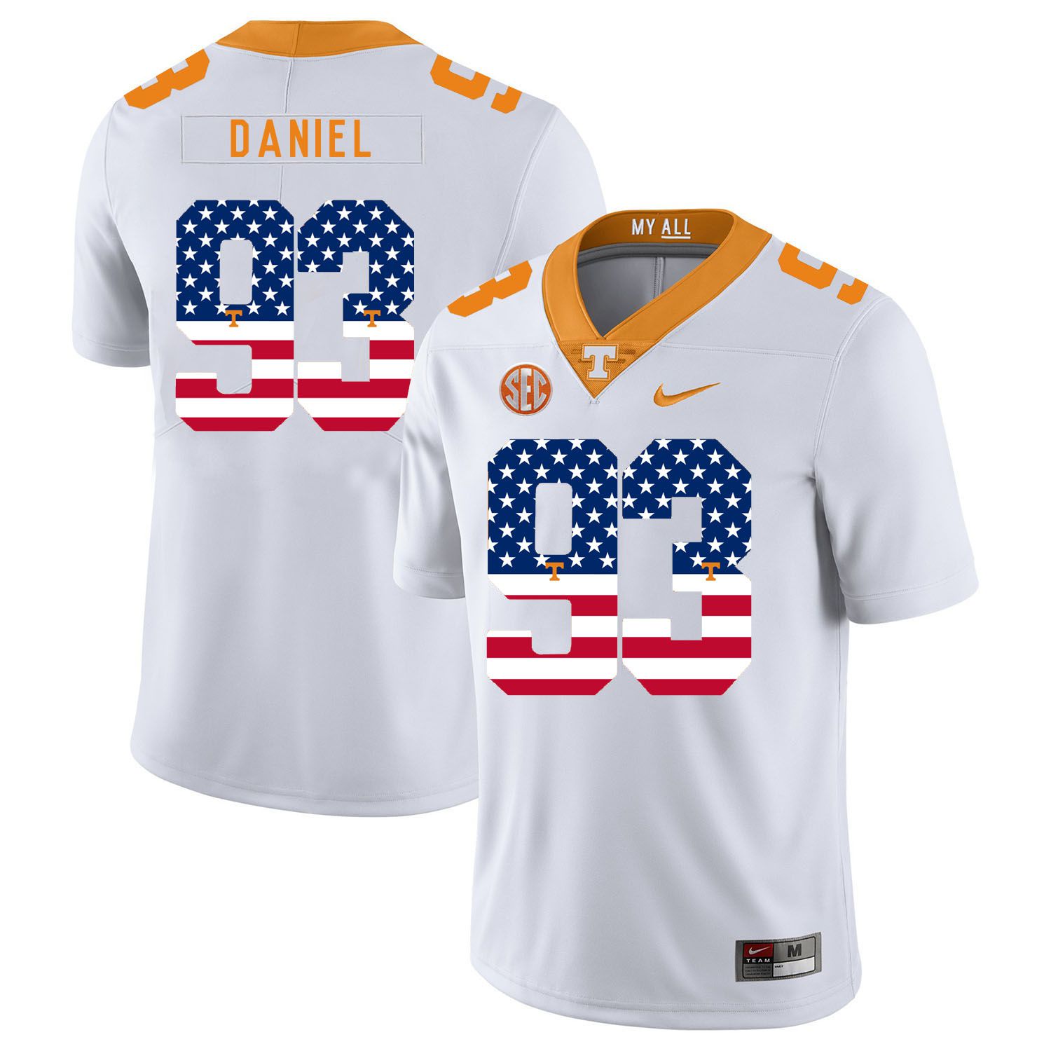 Men Tennessee Volunteers #93 Daniel White Flag Customized NCAA Jerseys